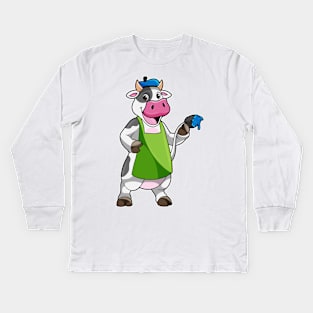 Cow as Painter with Paint & Apron Kids Long Sleeve T-Shirt